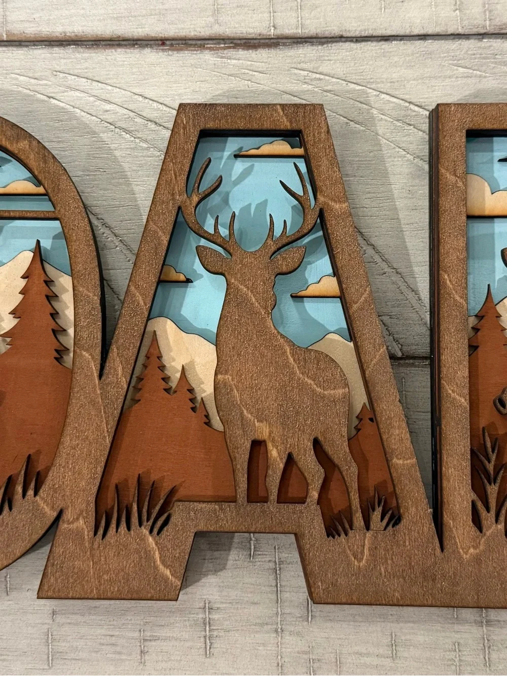 Layered Wooden 'DAD' Wall Art in Brown and Blue
